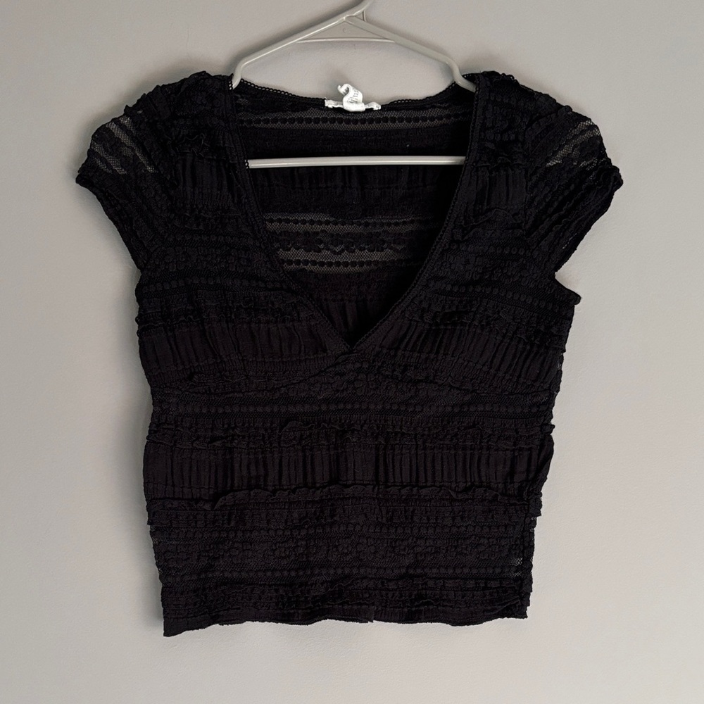 Full Tilt Black Textured Women's Blouse